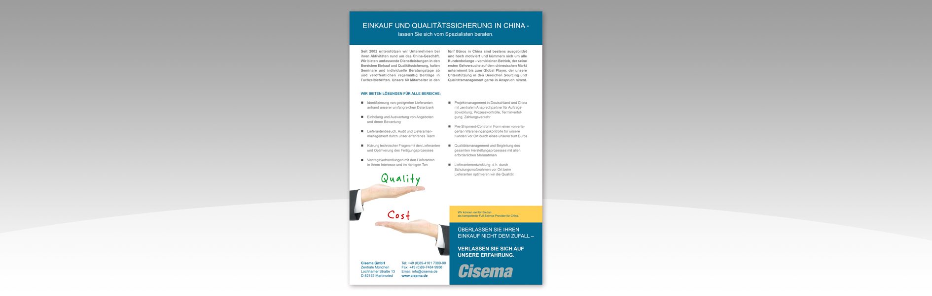 Hier ist die deutsche Anzeige von Cisema abgebildet.