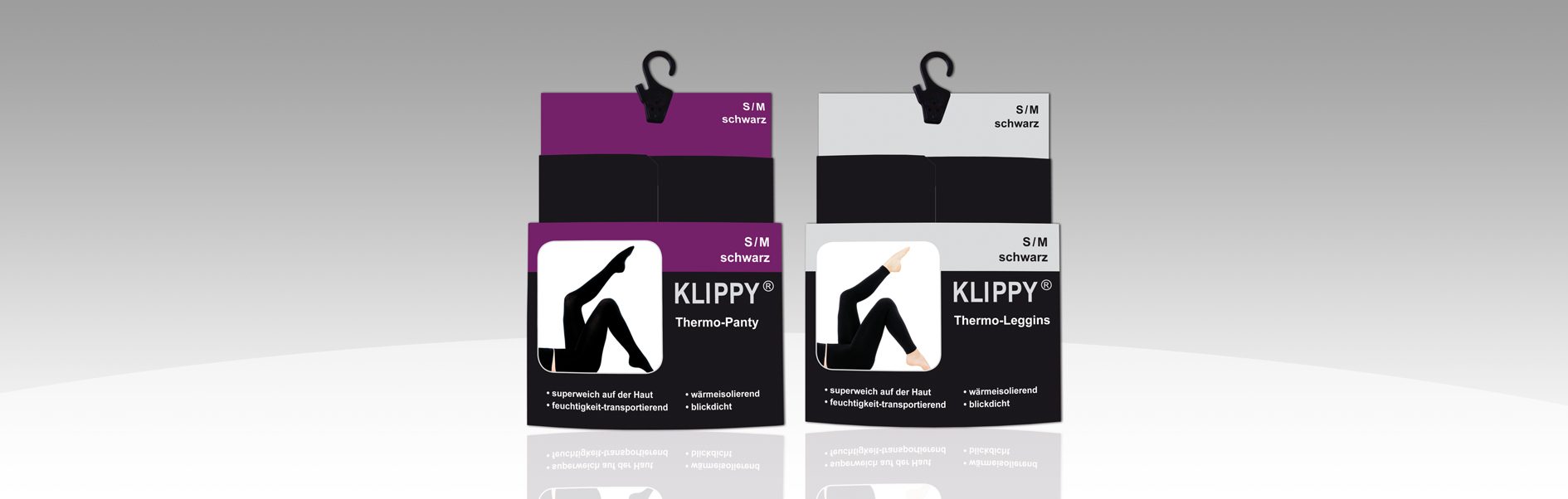 Hier sind die Verpackungen von Klippy dargestellt.