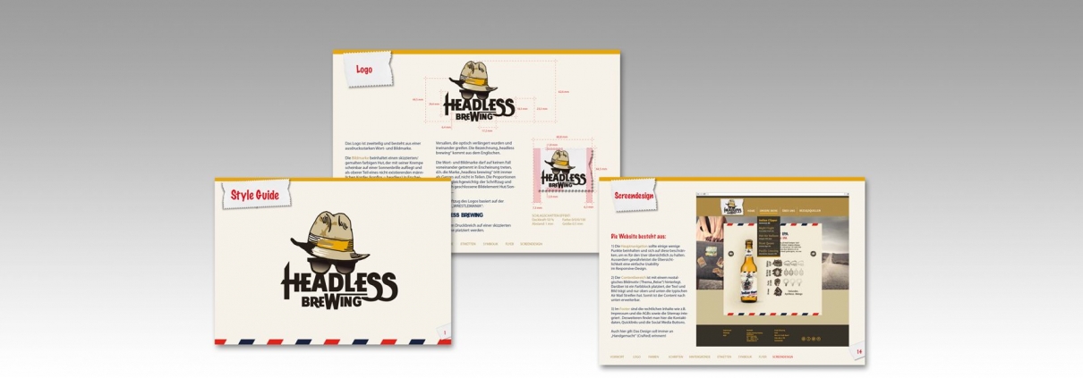 Hier sind 3 Beispielseite des Headless Brewing Style Guides abgebildet.