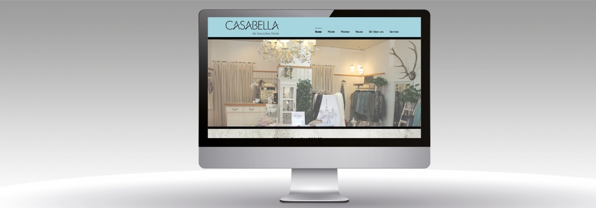Hier ist der Internetauftritt von Casabella Mode abgebildet.